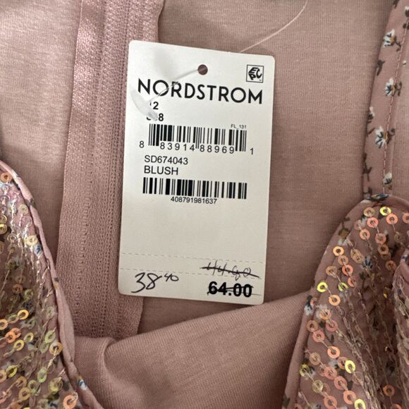 NWT Zunie Girls Floral Pink Sequin Party Dress Rose Gold Size 12 Spaghetti Strap - Picture 7 of 9